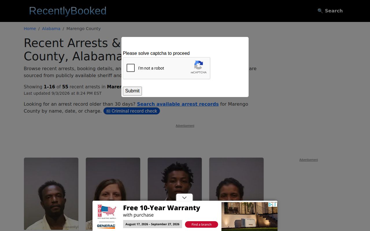Unofficial Marengo County multi-day arrest index on RecentlyBooked
