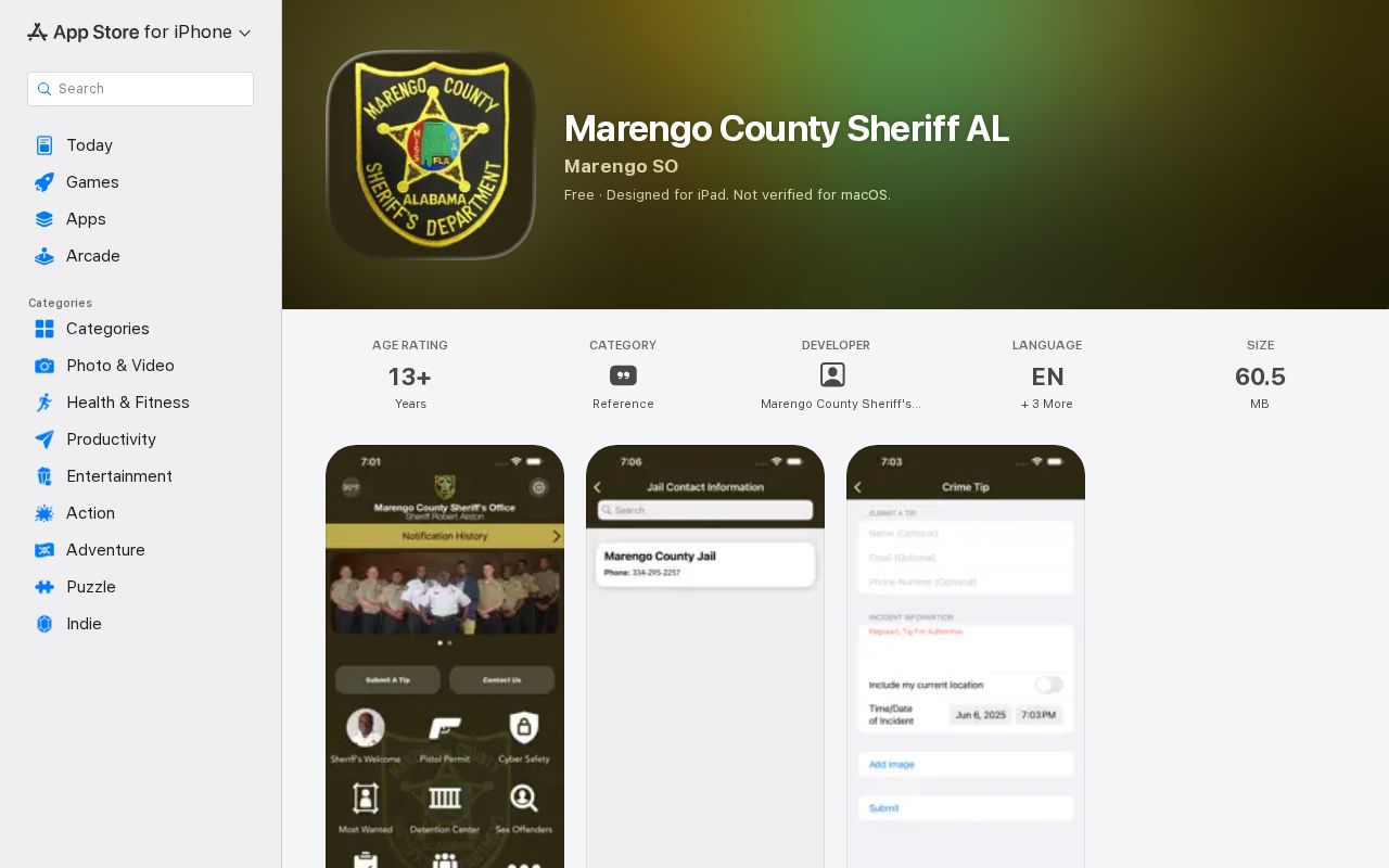 Official App Store listing for the Marengo County Sheriff Alabama app