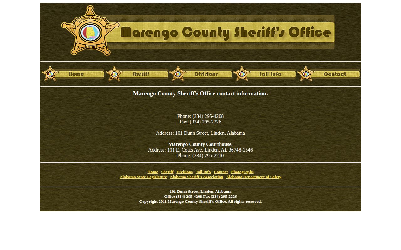 Marengo County Sheriff's Office contact page with address and telephone details